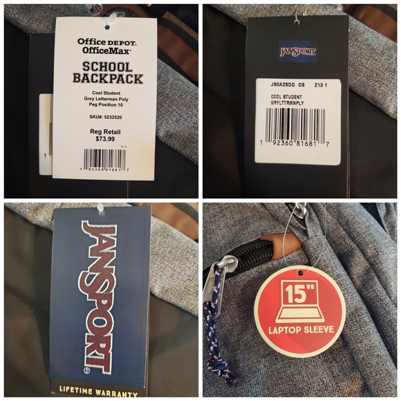 Jansport Cool Student Gray Letterman Backpack - Picture 8 of 8